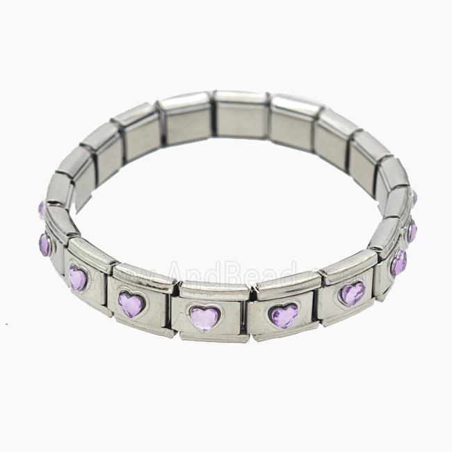 Raw Stainless Steel Module Bracelet Pave Acrylic Heart
