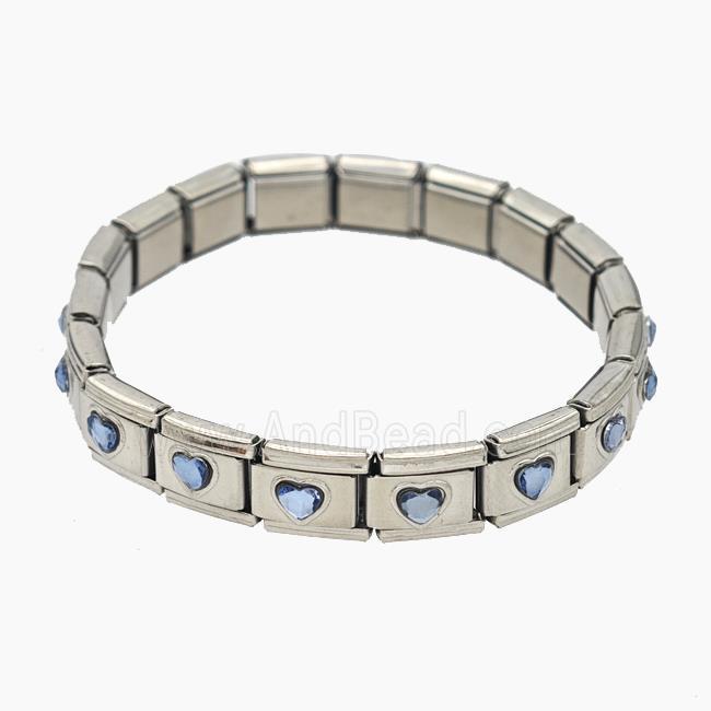 Raw Stainless Steel Module Bracelet Pave Acrylic Heart