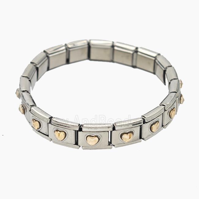 Raw Stainless Steel Module Bracelet Pave Acrylic Heart