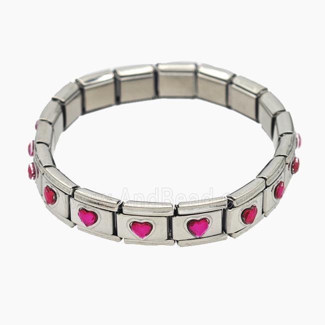 Raw Stainless Steel Module Bracelet Pave Acrylic Heart
