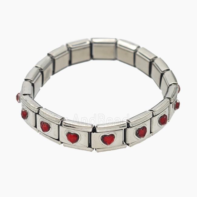 Raw Stainless Steel Module Bracelet Pave Acrylic Heart