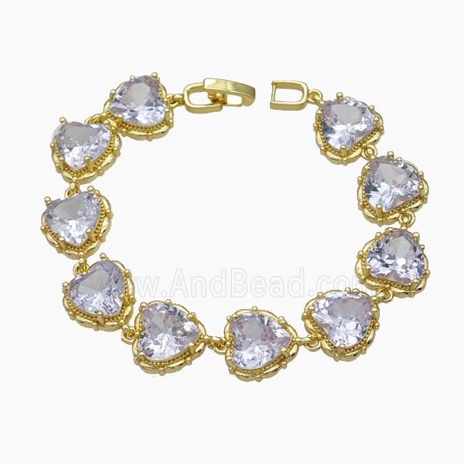 Copper Bracelet Pave Zirconia Heart Gold Plated
