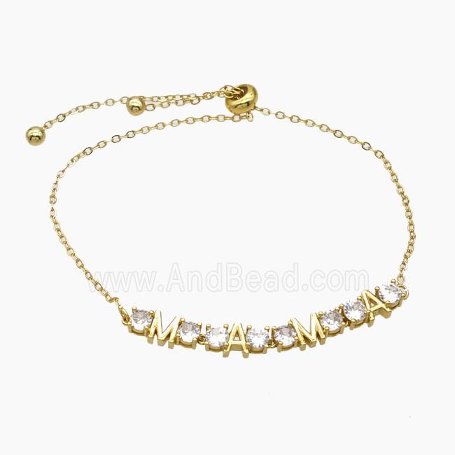 Copper MAMA Bracelets Pave Zirconia Adjustable Gold Plated