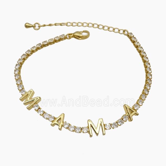 Copper MAMA Bracelets Pave Zirconia Gold Plated