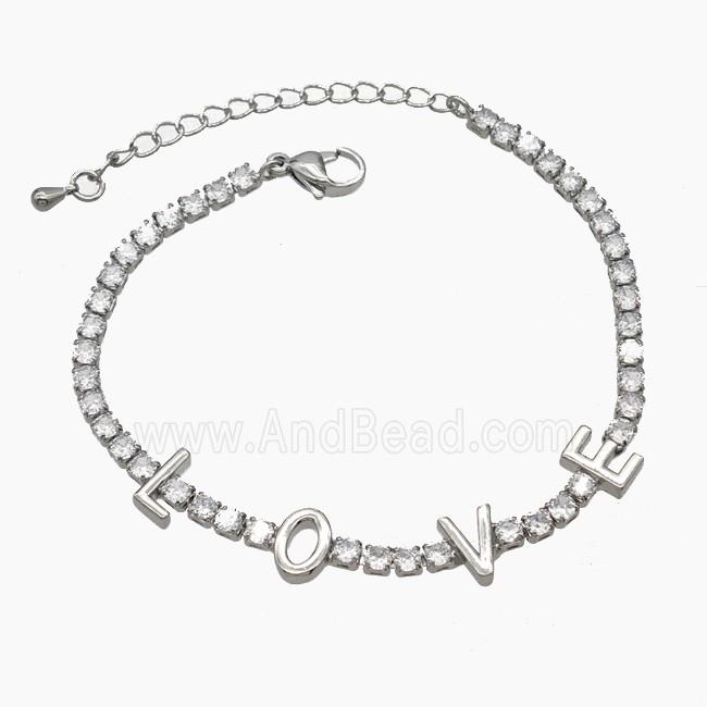 Copper LOVE Bracelets Pave Zirconia Platinum Plated