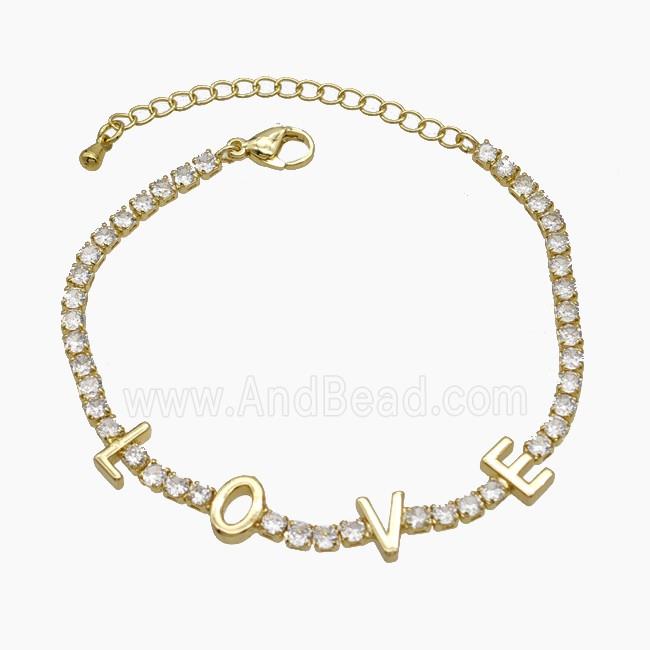 Copper LOVE Bracelets Pave Zirconia Gold Plated