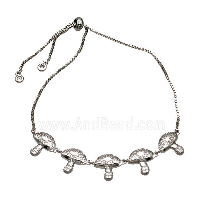 Copper Mushroom Bracelet Pave Zirconia Adjustable Platinum Plated