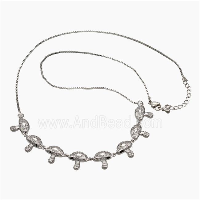 Copper Mushroom Necklace Pave Zirconia Platinum Plated