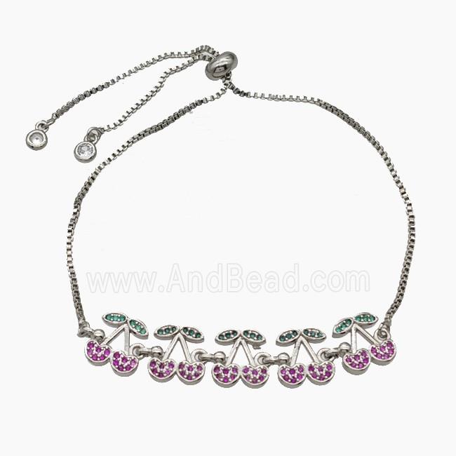 Copper Cherry Bracelet Pave Zirconia Adjustable Platinum Plated