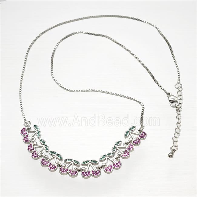 Copper Cherry Necklace Pave Zirconia Platinum Plated