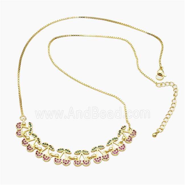 Copper Cherry Necklace Pave Zirconia Gold Plated