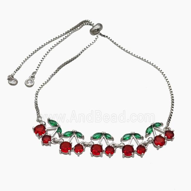 Copper Cherry Bracelet Pave Zirconia Adjustable Platinum Plated