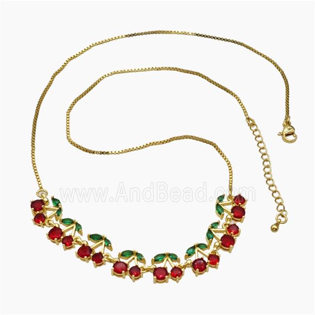 Copper Cherry Necklace Pave Zirconia Gold Plated