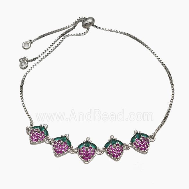 Copper Strawberry Bracelet Pave Zirconia Adjustable Platinum Plated