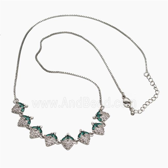 Copper Strawberry Necklace Pave Zirconia Platinum Plated