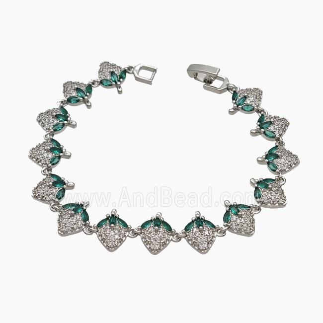 Copper Strawberry Bracelet Pave Zirconia Platinum Plated