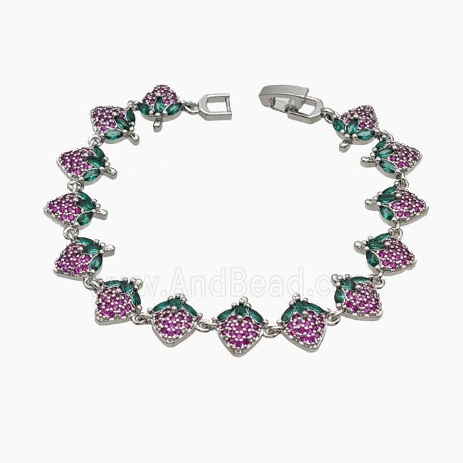 Copper Strawberry Bracelet Pave Zirconia Platinum Plated