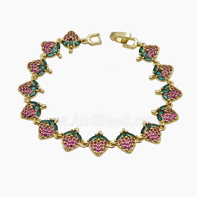 Copper Strawberry Bracelet Pave Zirconia Gold Plated