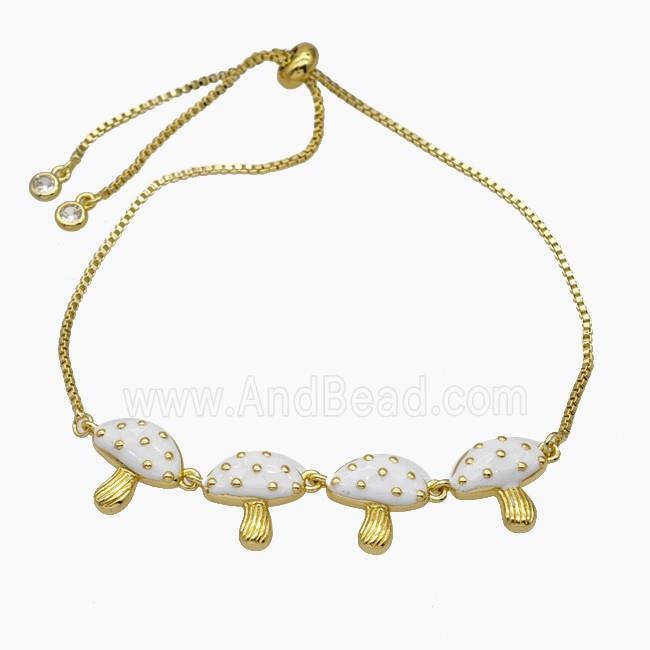 Copper Mushroom Bracelet White Enamel Adjustable Gold Plated