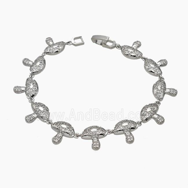 Copper Mushroom Bracelet Pave Zirconia Platinum Plated