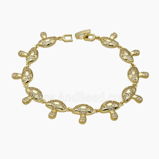 Copper Mushroom Bracelet Pave Zirconia Gold Plated