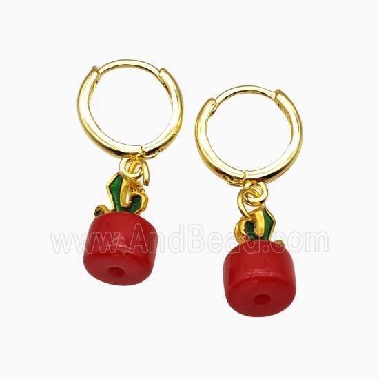 Copper Hoop Earrings Pave Red Pearlized Resin Gold Plated