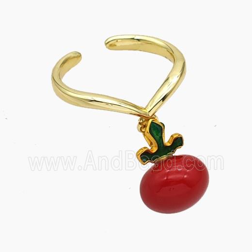 Copper Rings Pave Red Pearlized Resin Tomato Gold Plated