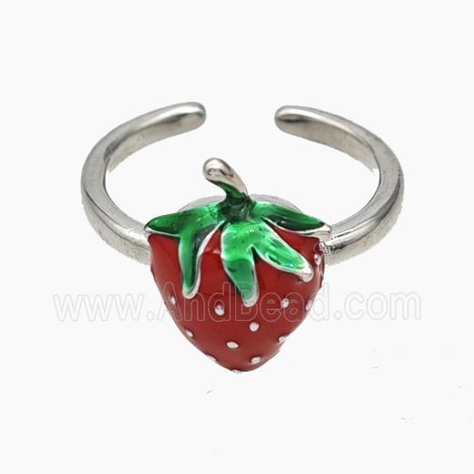 Copper Strawberry Rings Red Enamel Platinum Plated