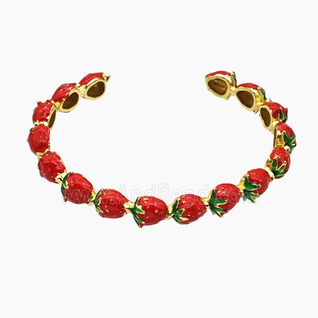 Copper Strawberry Bangle Red Enamel Gold Plated