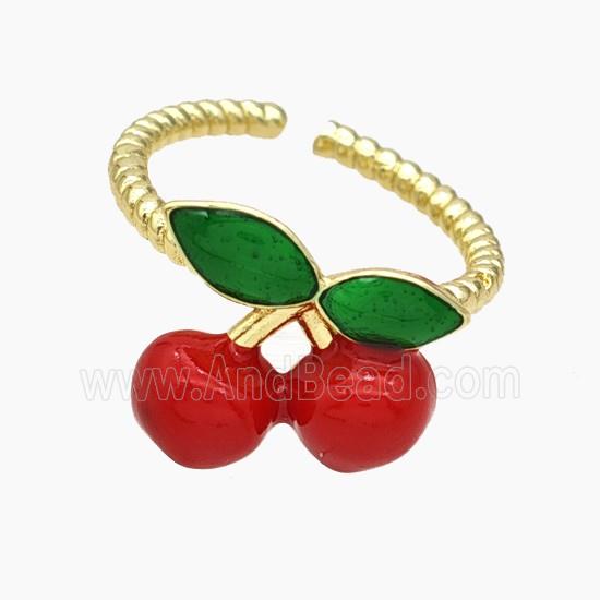 Copper Cherry Rings Red Enamel Gold Plated