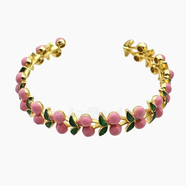 Copper Cherry Bangle Pink Enamel Gold Plated