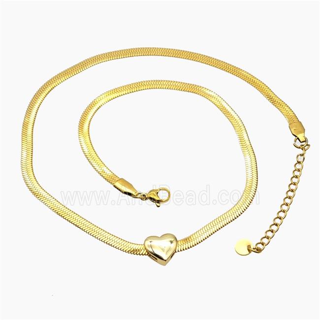 Stainless Steel Necklace Chain With Heart Gold Plated