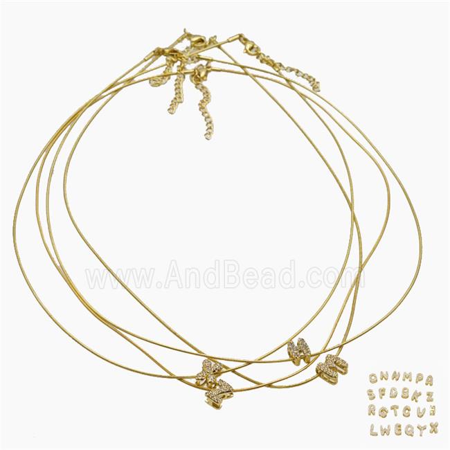 Copper Wire Necklace With Letters Pave Zirconia Gold Plated Mixed