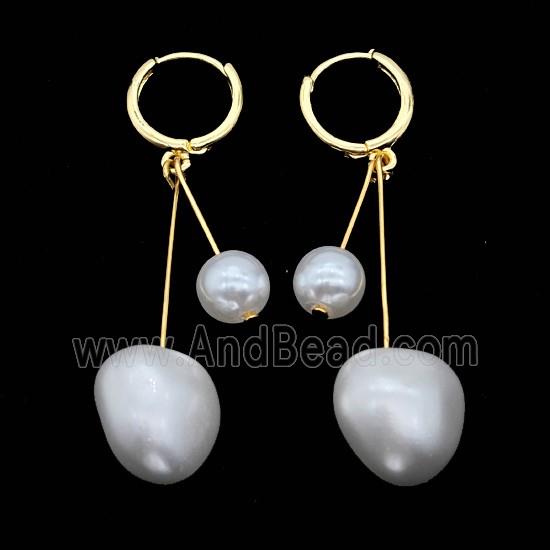 Copper Hoop Earrings Pave White Pearlized Resin Gold Plated