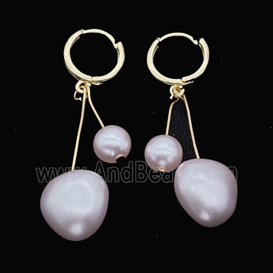 Copper Hoop Earrings Pave Lt.pink Pearlized Resin Gold Plated