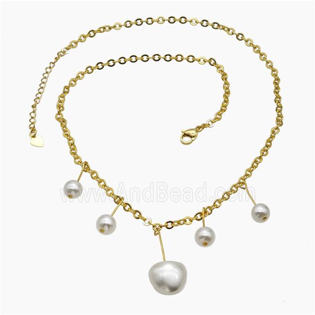 Copper Necklace With White Pearlized Resin Gold Plated