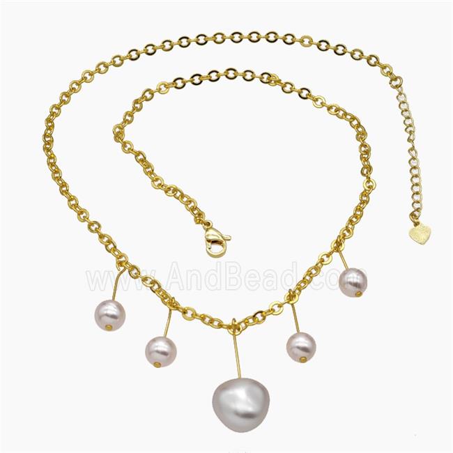 Copper Necklace With Lt.pink Pearlized Resin Gold Plated