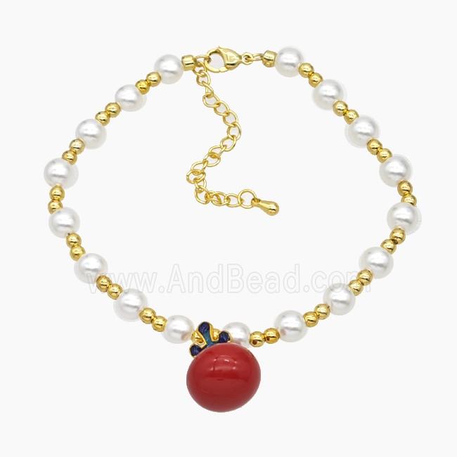 Copper Bracelet With Pearlized Resin Stretchy Gold Plated