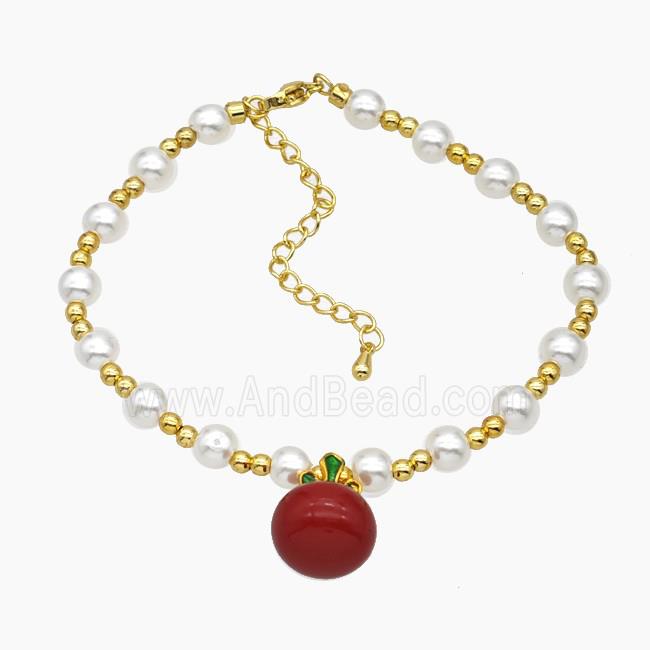 Copper Bracelet With Pearlized Resin Stretchy Gold Plated