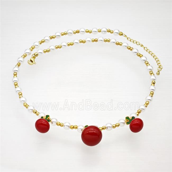 Copper Necklace With Pearlized Resin Stretchy Gold Plated