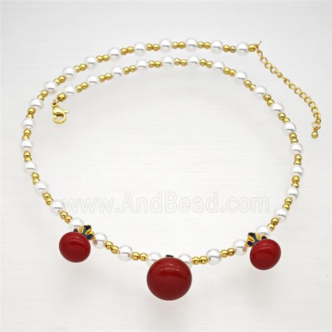 Copper Necklace With Pearlized Resin Stretchy Gold Plated