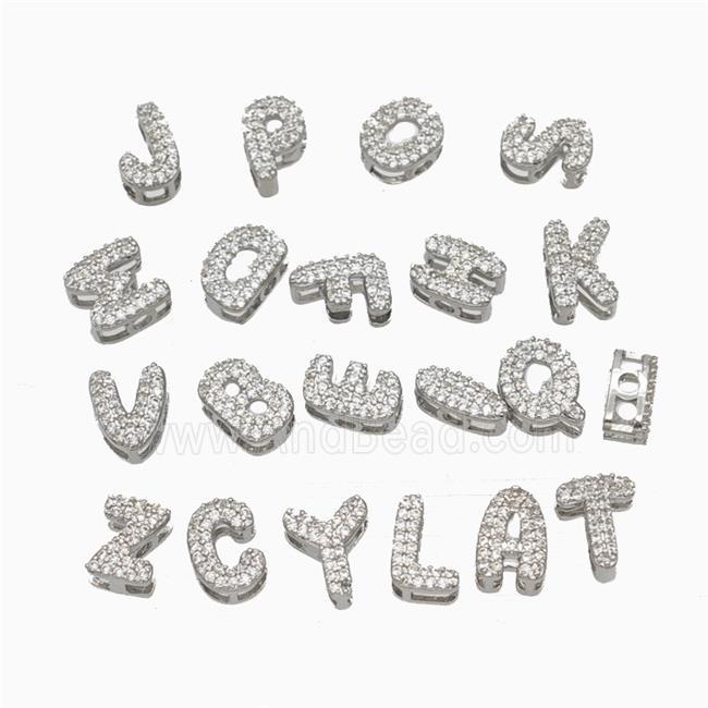 Copper Letters Beads Pave Zirconia Platinum Plated Mix Alphabet