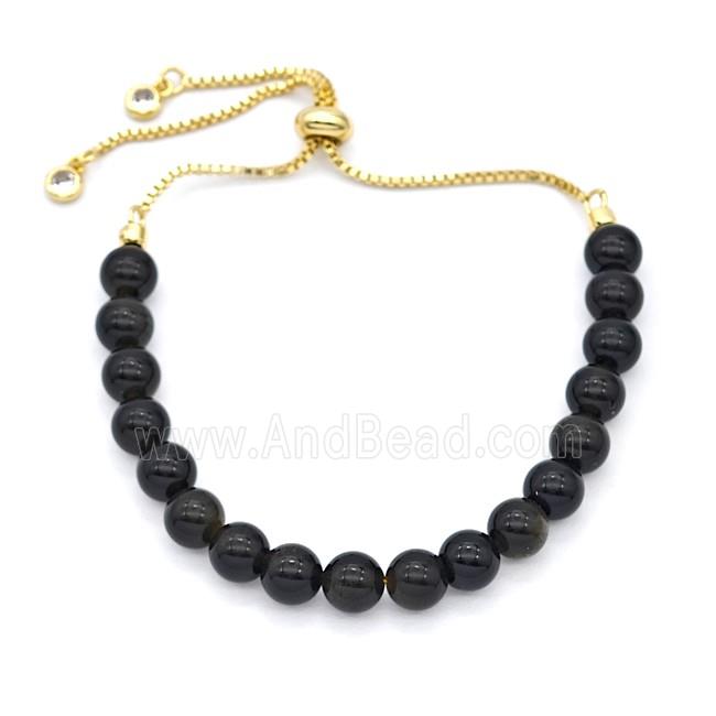 Black Dye Agate Bracelet Adjustable Copper Gold Plated