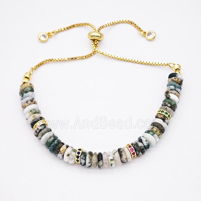 Mixed Gemstone Bracelet Adjustable Copper Gold Plated