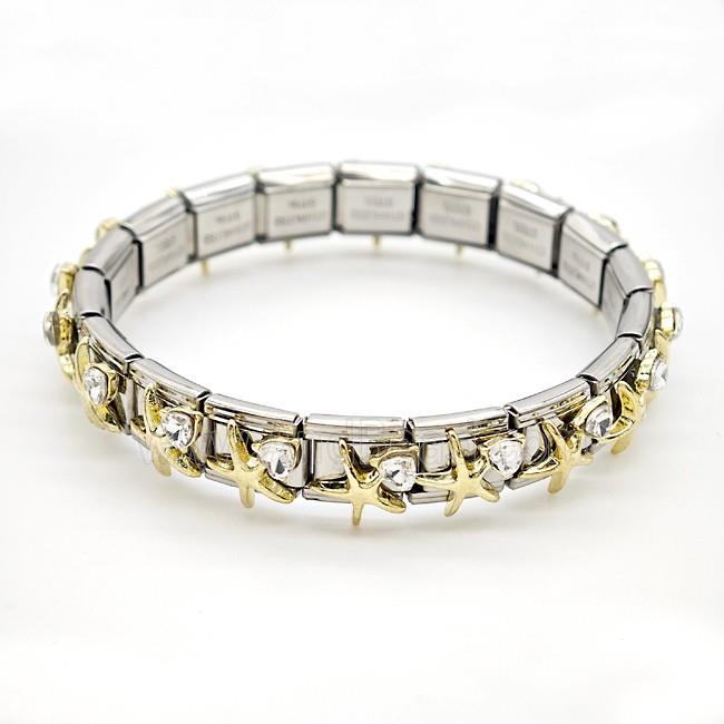 Raw Stainless Steel Module Bracelet Pave Resin Crystal Glass Starfish