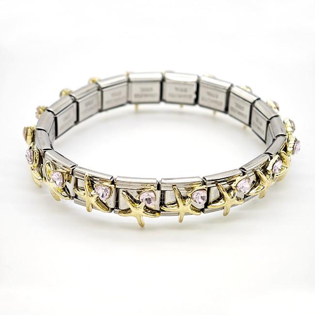 Raw Stainless Steel Module Bracelet Pave Resin Crystal Glass Starfish