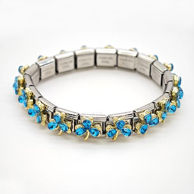 Raw Stainless Steel Module Bracelet Pave Resin Crystal Glass Clover
