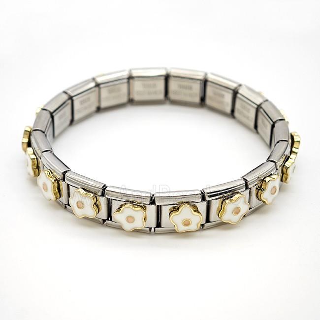 Raw Stainless Steel Module Bracelet Pave Resin Flower