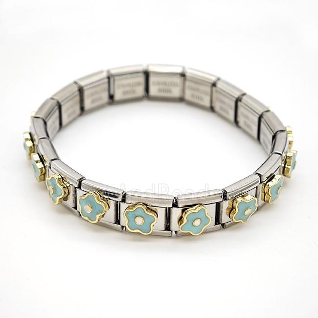 Raw Stainless Steel Module Bracelet Pave Resin Flower