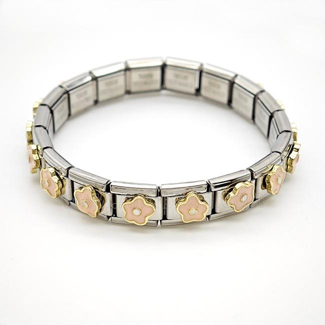 Raw Stainless Steel Module Bracelet Pave Resin Flower